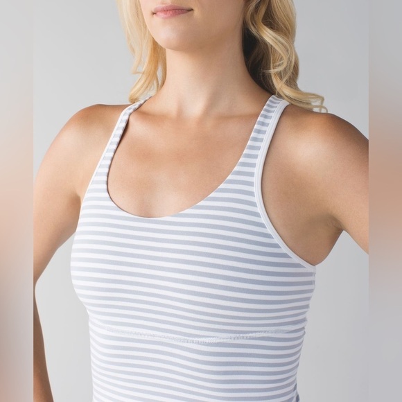 LULULEMON Crossback Tank Classic Stripe White Silver Fox / White size 8 - Picture 2 of 10